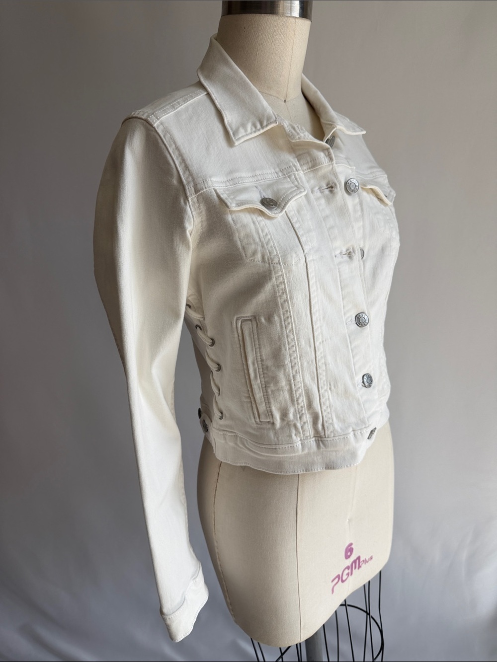 DKNY White Denim Jacket with Side Lace-Up